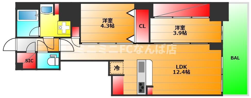 アーバネックス谷町四丁目(2LDK/2階)の間取り写真