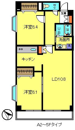 カームコート(2LDK/3階)の間取り写真