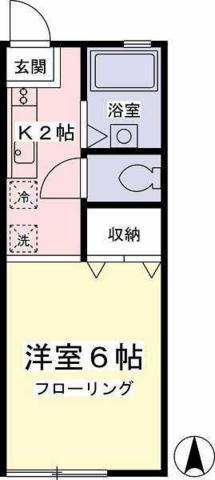 ハイツユニ(ワンルーム/2階)の間取り写真