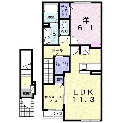 レヴァーク ヒルズ(1LDK/2階)の間取り写真