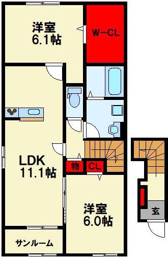 シャイン大興D(2LDK/2階)の間取り写真