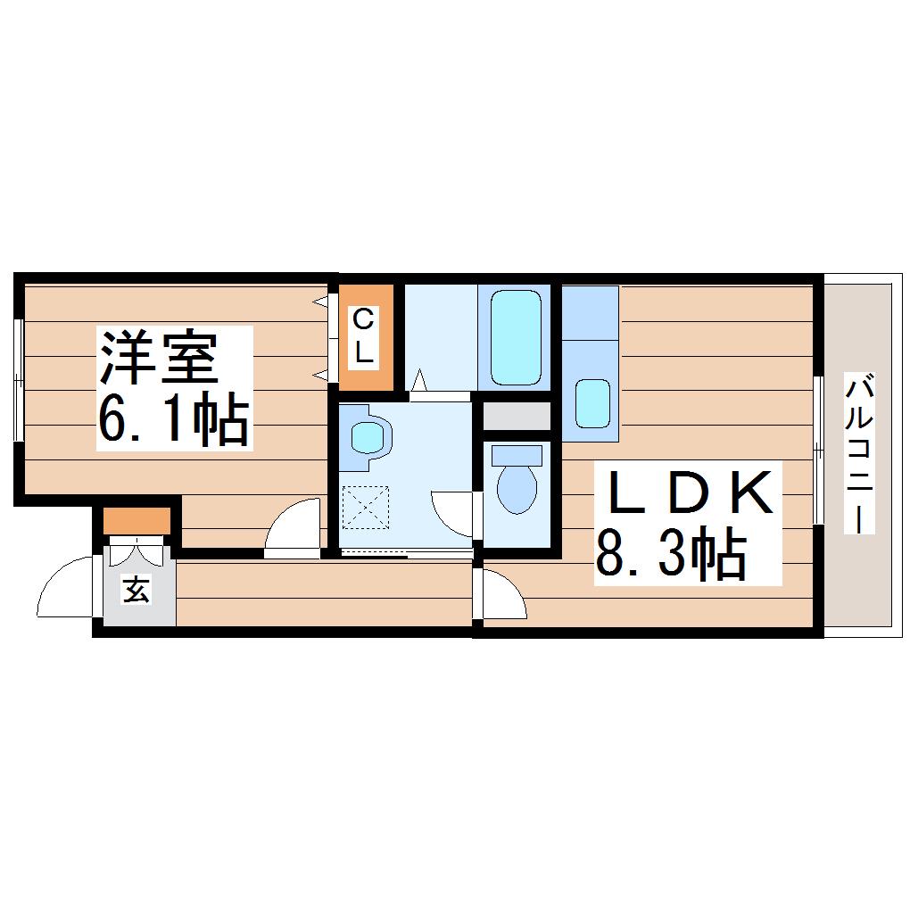 ボヌール泉中央(1LDK/4階)の間取り写真