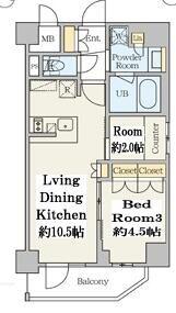 クレストコート錦糸町(2LDK/4階)の間取り写真