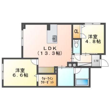 ベレオガーデンズ北方(2LDK/1階)の間取り写真