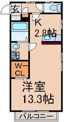 アクアハウス(ワンルーム/2階)の間取り写真