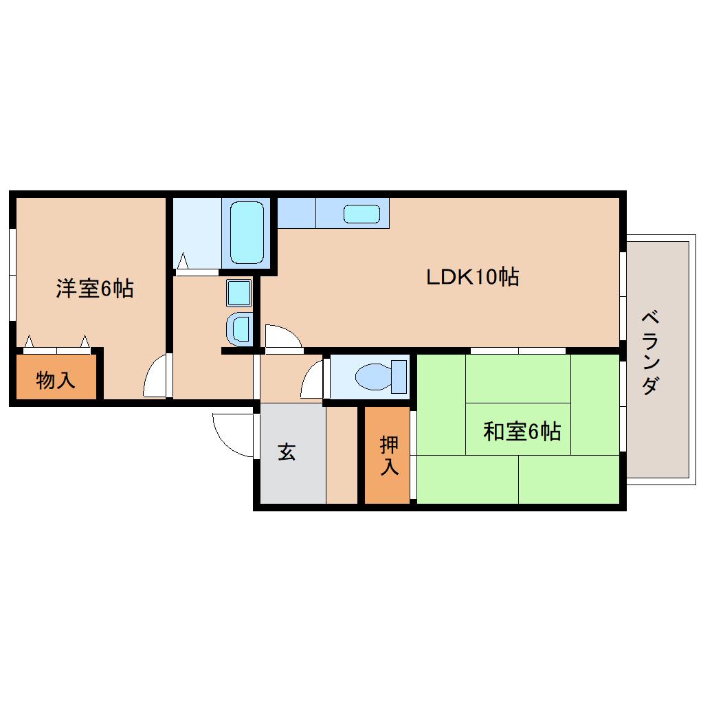 サニーヒル田原B(2LDK/1階)の間取り写真