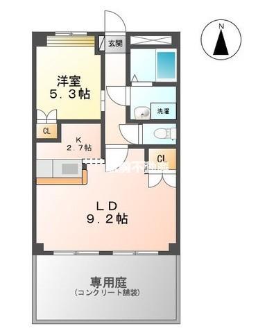 ファインコート北野I(1LDK/1階)の間取り写真