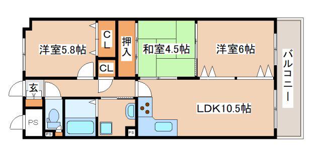 ライオンズマンション長田ヒルズ二号棟(3LDK/5階)の間取り写真