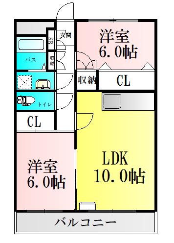 BAU柳生(2LDK/4階)の間取り写真