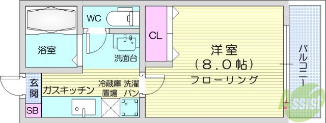ノーブル上杉(1K/2階)の間取り写真