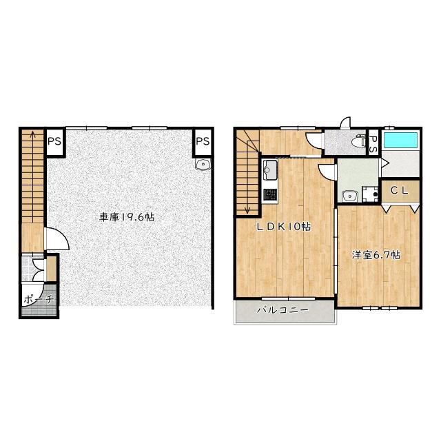 エスパース羽曳野(1LDK/1階)の間取り写真