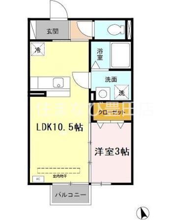 スクエアフロント(1LDK/2階)の間取り写真