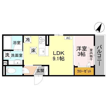 D-GRANDE弥生E(1LDK/1階)の間取り写真