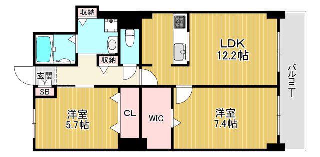 リバーカントリ―ガーデン京橋(2LDK/25階)の間取り写真