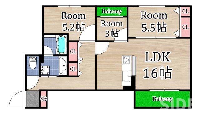 インペリアル大宮(3LDK/1階)の間取り写真