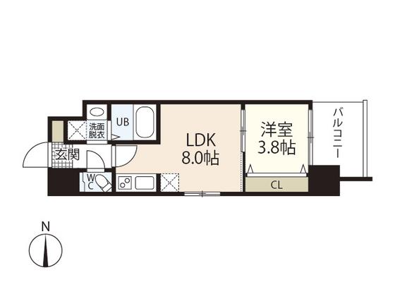 メイクス京橋川II(1LDK/4階)の間取り写真