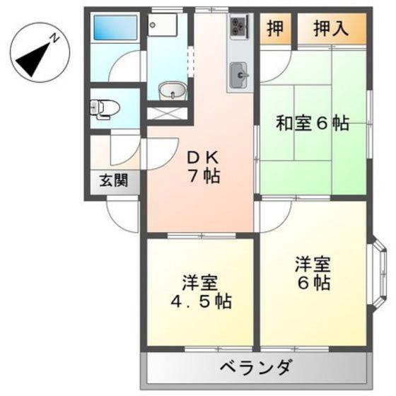 コーポラスならはら(3DK/1階)の間取り写真