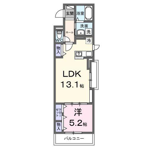 ラ・テュイル(1LDK/2階)の間取り写真