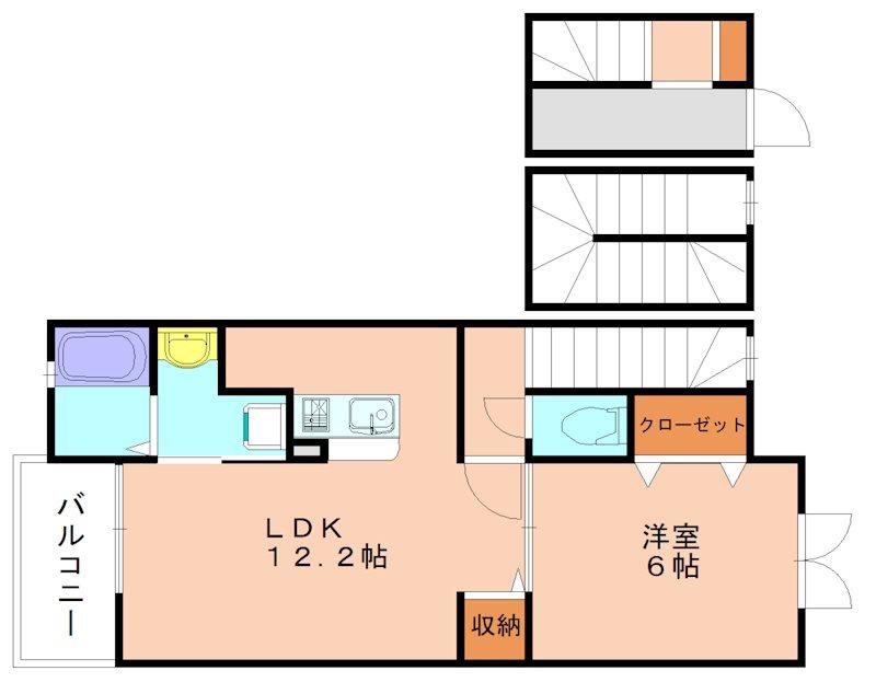 カーサロッソ(1LDK/3階)の間取り写真
