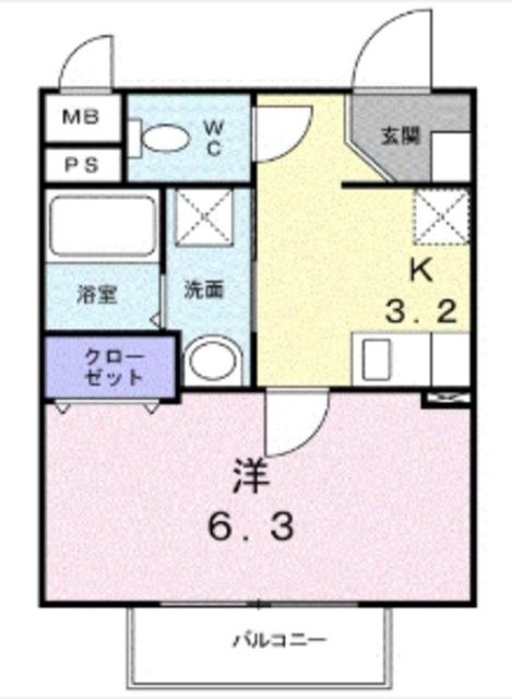 ソレイユ厚木(1K/2階)の間取り写真