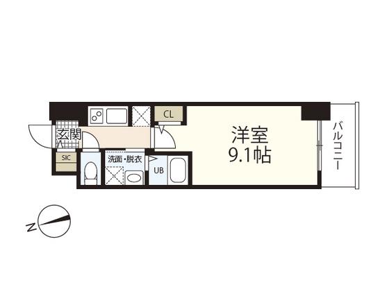S-RESIDENCE広島駅CLARITY(1K/2階)の間取り写真