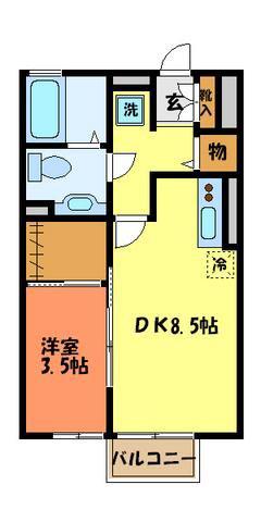 ヴィル・オランジュD(1LDK/1階)の間取り写真