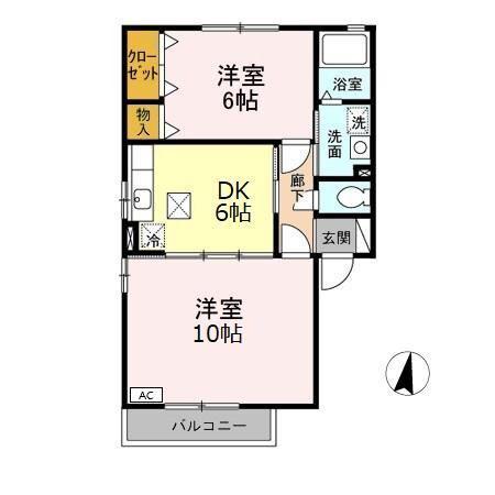 グレイスフルY(2DK/1階)の間取り写真