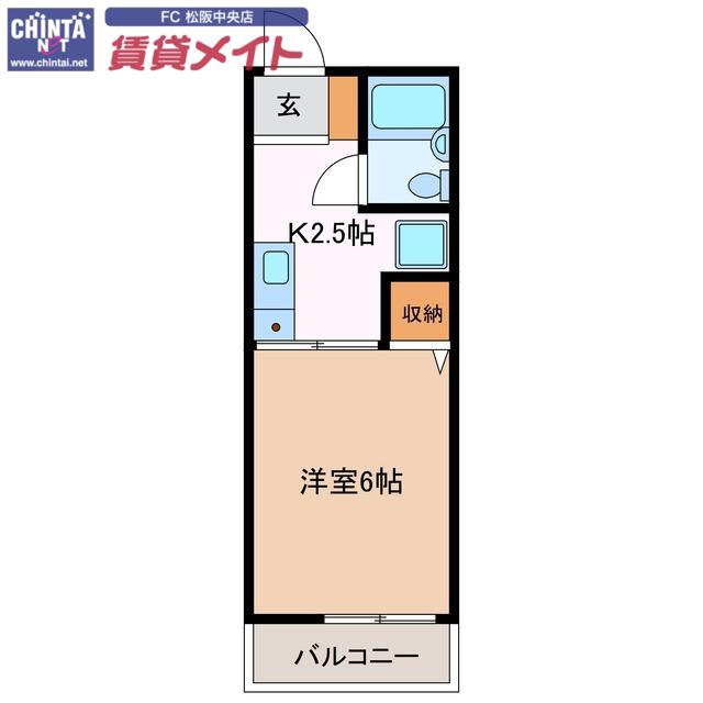 レトア2(1K/2階)の間取り写真