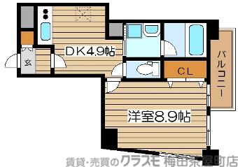 WILLDO南森町(1DK/4階)の間取り写真