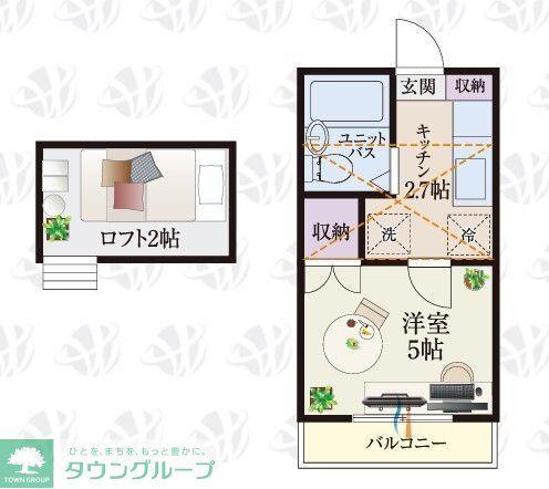 BCASAさいたま七里RE-BORN(1K/2階)の間取り写真