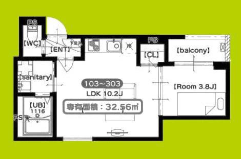 F ASECIA UPIS(1LDK/1階)の間取り写真