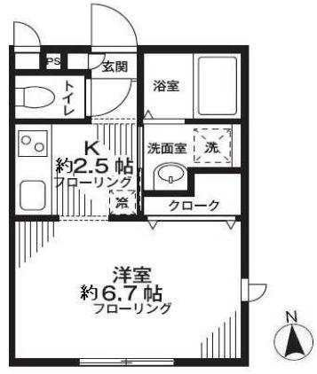 スカイコート(1K/2階)の間取り写真