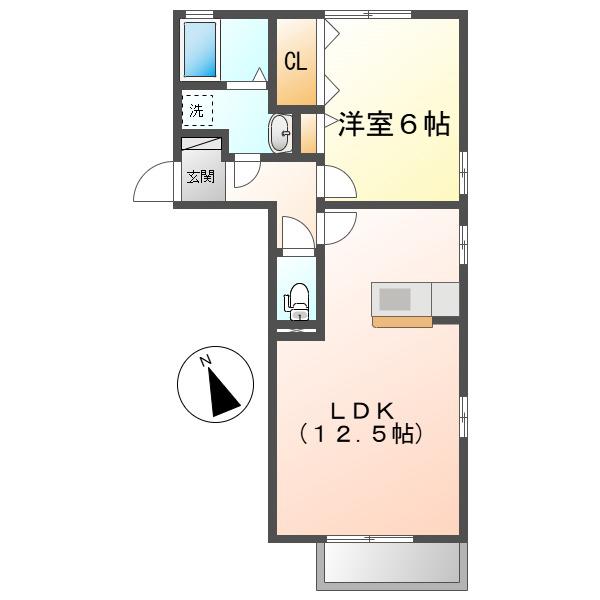 リビングタウン連島B棟(1LDK/1階)の間取り写真