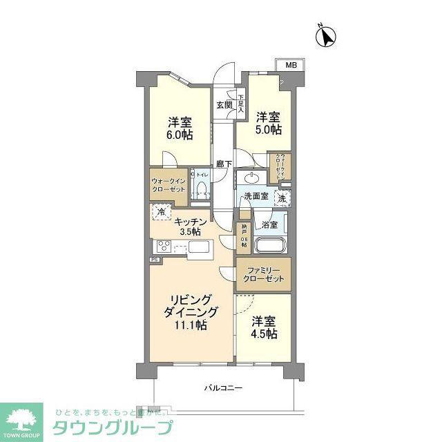 プラウド川崎矢向(3LDK/5階)の間取り写真