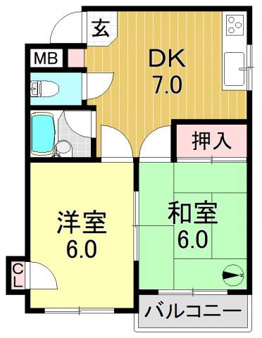 オーツーフォレスト(2DK/4階)の間取り写真