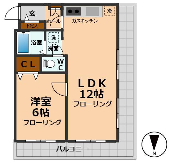 カーサヒビヤ(1LDK/2階)の間取り写真