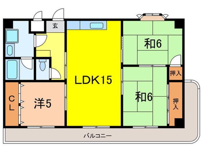 ヴューテラス宝塚(3LDK/2階)の間取り写真