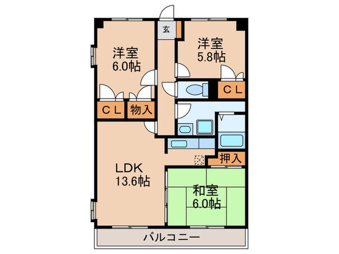 グランドゥール祥雲(3LDK/8階)の間取り写真