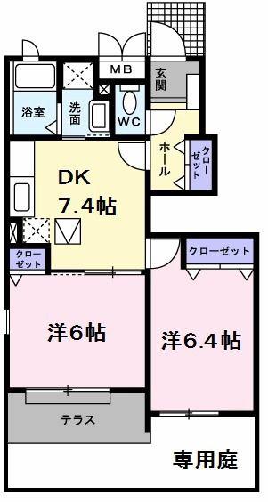 グランフィオーレ(2DK/1階)の間取り写真