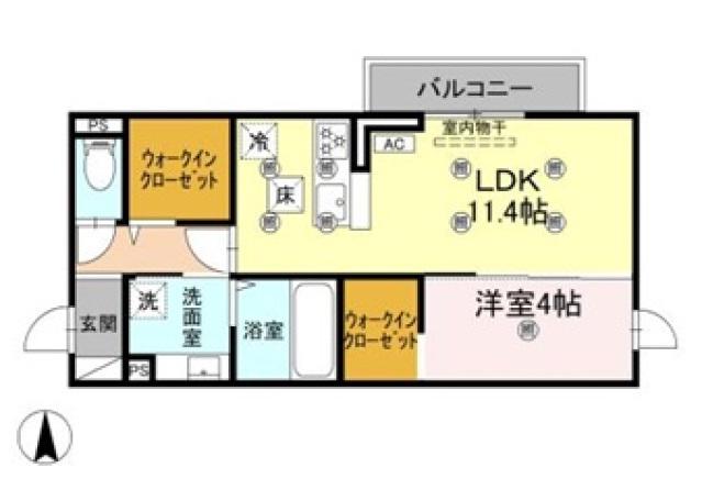 クランツ古川西B棟(1LDK/1階)の間取り写真