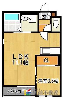 GRANDTICパールシャリオ千早(1LDK/1階)の間取り写真