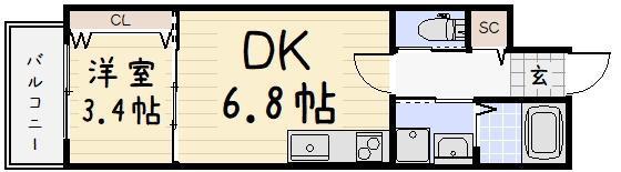 ギャラン竪町NEO(1DK/13階)の間取り写真