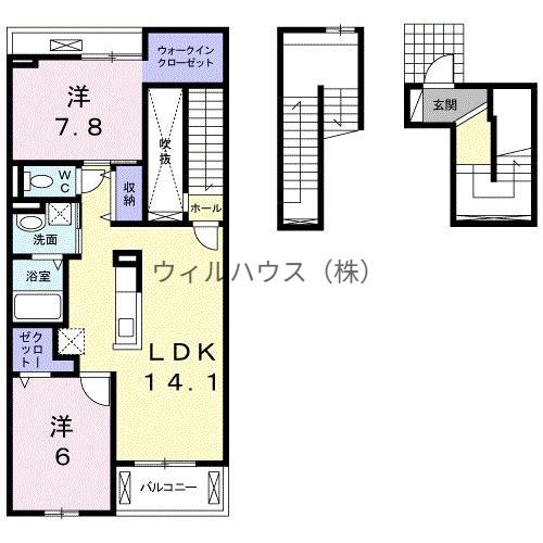 プチフローラ 北野田Ⅲ(1LDK/3階)の間取り写真