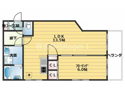 レインボーコート谷町五(1LDK/10階)の間取り写真