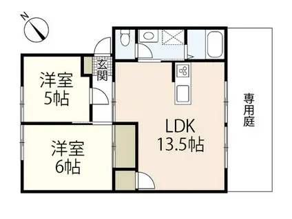 ウィンディア小林 B棟(2LDK/1階)の間取り写真