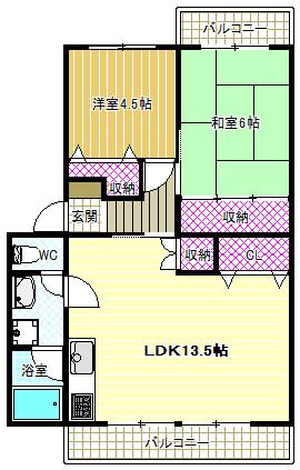 本町八幸ハイツ(2LDK/4階)の間取り写真