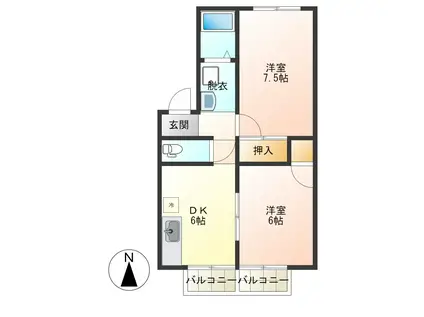 メゾン・ジュネスI(2DK/1階)の間取り写真