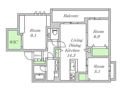 シャーメゾン クレスト ライフ(3LDK/2階)の間取り写真