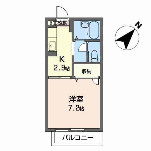 ハイネス山の寺(1K/2階)の間取り写真
