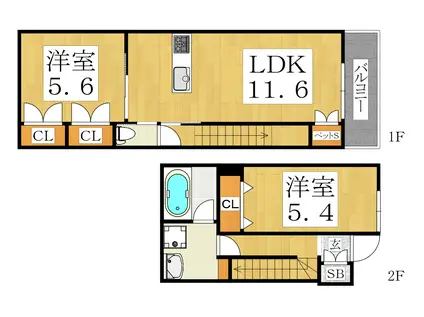 オークメゾン加美(2LDK/1階)の間取り写真
